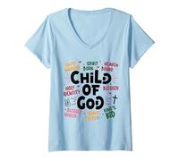Femme Guerrier chrétien de la Foi Enfant de Dieu T-Shirt avec Col en V