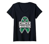 Femme Guerrier Contre Le Cancer du Foie Ruban Vert T-Shirt avec Col en V