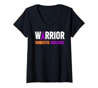 Femme Guerrier de la Violence Domestique - Sensibilisation à la Violence Domestique T-Shirt avec Col en V