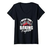 Femme Guerrier de l'Anneau Muay Thai Boxe Fighter T-Shirt avec Col en V