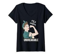 Femme Guerrier de Sensibilisation aux Maladies rénales polykystiques Son Soutien PKD T-Shirt avec Col en V