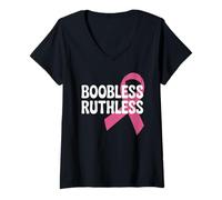 Femme Guerrier de Survie du Cancer du Sein Rose T-Shirt avec Col en V