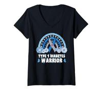 Femme Guerrier diabétique de Type 1 Sensibilisation au diabète Guerrier T1D T-Shirt avec Col en V