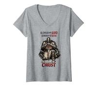Femme Guerrier du Christ - Chevalier Templier Chrétien T-Shirt avec Col en V