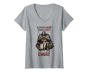Femme Guerrier du Christ - Chevalier Templier Chrétien T-Shirt avec Col en V