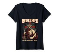 Femme Guerrier du Christ racheté et Dur à Cuire Christian Jesus Christcore T-Shirt avec Col en V
