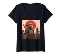 Femme Guerrier Samouraï Chinois à crête Vintage Japonais Ukiyo-e T-Shirt avec Col en V