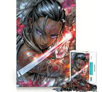 Femme guerrière avec épée et Fleurs Puzzle de 1000 pièces Jeu de réflexion Découpe Experte Artisanat Fascinant pour Les Moments de détente (38x26cm)