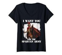 Femme Guerriers légendaires de Sparte, Le Roi Léonidas Ier de T-Shirt avec Col en V