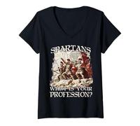 Femme Guerriers Sparte T Leonidas Soldats De La Phalange Grecque T-Shirt avec Col en V
