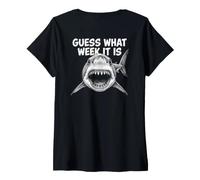 Femme Guess What Week It is Vintage Shark Lover Shark Meme T-Shirt avec Col en V