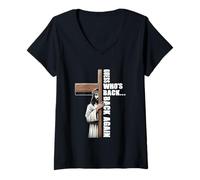 Femme Guess Who s Back Again Jesus Good Friday Easter Day T-Shirt avec Col en V
