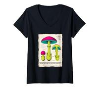 Femme Guide de Champignon Vintage Mycologie Forager T-Shirt avec Col en V