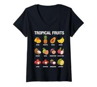 Femme Guide de la Carte botanique des Fruits tropicaux T-Shirt avec Col en V