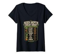 Femme Guide de Profondeur de Plantation de semences de légumes Outil de Jardinage T-Shirt avec Col en V