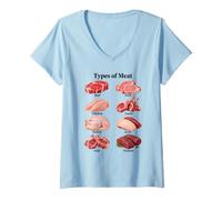 Femme Guide des Coupes de Viande Carnivore pour bœuf, Porc, Agneau, venaison T-Shirt avec Col en V
