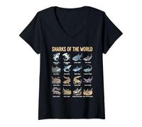 Femme Guide des espèces de Requins Tableau éducatif d'apprentissage de la Vie Aquatique T-Shirt avec Col en V