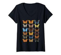 Femme Guide des Papillons naturalistes T-Shirt avec Col en V