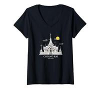 Femme Guide du Temple Blanc de Chiang Rai Thaïlande T-Shirt avec Col en V