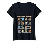 Femme Guide éducatif sur la Nature des Papillons du Monde T-Shirt avec Col en V