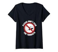 Femme Guide Touristique Amusant « Please Don't Feed The Tourists » T-Shirt avec Col en V