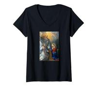 Femme Guido Reni Annonciation Archange Gabriel et Marie T-Shirt avec Col en V
