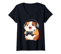 Femme Guinea Pig Playing Video Game Rodents Gamers T-Shirt avec Col en V