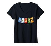 Femme Guirlande de drapeaux de prière tibétains avec symbole OM 1 - Fan Fun T-Shirt avec Col en V