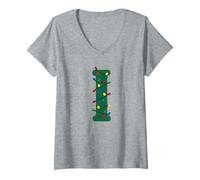 Femme Guirlande Lumineuse de Noël avec Monogramme Lettre I T-Shirt avec Col en V