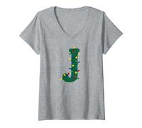 Femme Guirlande Lumineuse de Noël avec Monogramme Lettre J T-Shirt avec Col en V