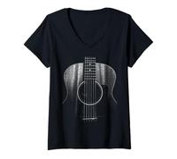 Femme Guitare Acoustique 6 Cordes Design Rock & Roll T-Shirt avec Col en V