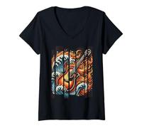 Femme Guitare Acoustique Fire Waves - pour Homme, Femme, Enfant T-Shirt avec Col en V