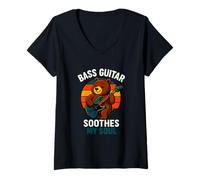 Femme Guitare Basse Soothes My Soul Design rétro T-Shirt avec Col en V