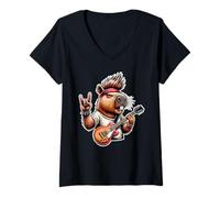 Femme Guitare Capybara à Bascule pour Amateurs de Musique T-Shirt avec Col en V