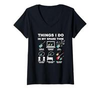 Femme Guitare électrique Things I Do in My Spare Time Play T-Shirt avec Col en V