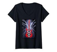 Femme Guitare en métal Rouge Hurlant T-Shirt avec Col en V
