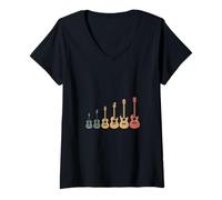 Femme Guitare rétro colorée Evolution Music Lover T-Shirt avec Col en V