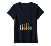Femme Guitare rétro colorée Evolution Music Lover T-Shirt avec Col en V