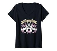 Femme Guitare Rock and Roll Vintage Rock Femme Musique T-Shirt avec Col en V