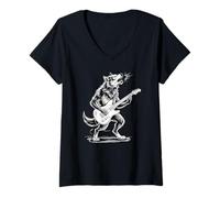 Femme Guitare rock loup-garou musique T-Shirt avec Col en V
