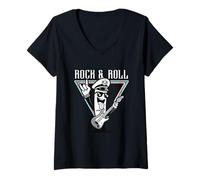 Femme Guitare Rock & Roll Captain au Design Cool T-Shirt avec Col en V