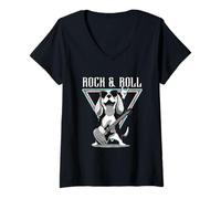 Femme Guitariste de Rock & Roll Dog T-Shirt avec Col en V