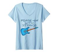 Femme Guitariste d'église, louez-le avec des cordes T-Shirt avec Col en V
