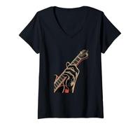 Femme Guitariste Main sur Touche Electrique Rock Blues T-Shirt avec Col en V