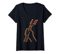 Femme Guitariste Main sur Touche Electrique Rock Blues T-Shirt avec Col en V