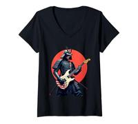 Femme Guitariste samouraï T-Shirt avec Col en V