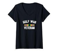 Femme Gulf War Veteran Pride Ruban de Service du golfe Persique T-Shirt avec Col en V