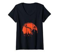 Femme Gunslinger Under a Crimson Sun Wild West Cowboy T-Shirt avec Col en V
