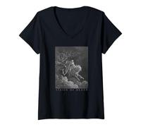 Femme Gustave Doré Art Mort faux foncé cheval démon ailes T-Shirt avec Col en V