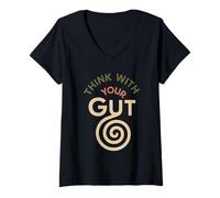 Femme Gut Health Warrior Microbiome Pride Connexion entre l'intestin et le cerveau T-Shirt avec Col en V